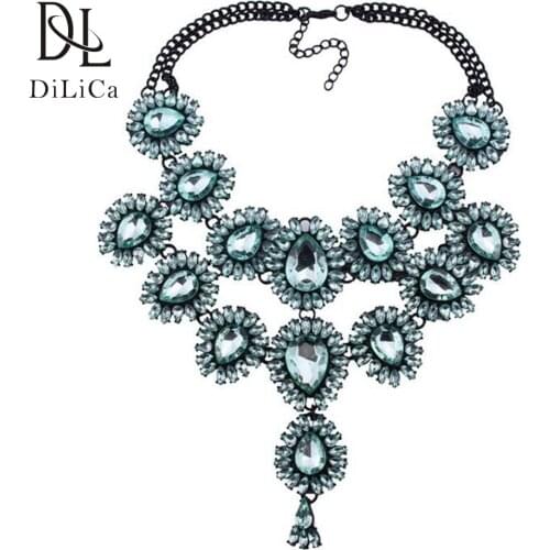 DiLiCa Trendy Crystal Statement Necklace Pendant Women Multi-layer Charms Choker Necklaces & Pendants Jewelry naszyjnik