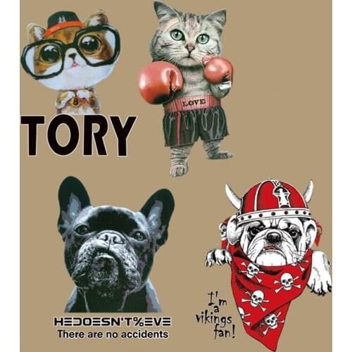 DIY Boxing Cat Dog Animal Patches Fashion Clothes Stickers Heat Transfer Iron-on Patches For T-shirt Dresses Washable Stickers