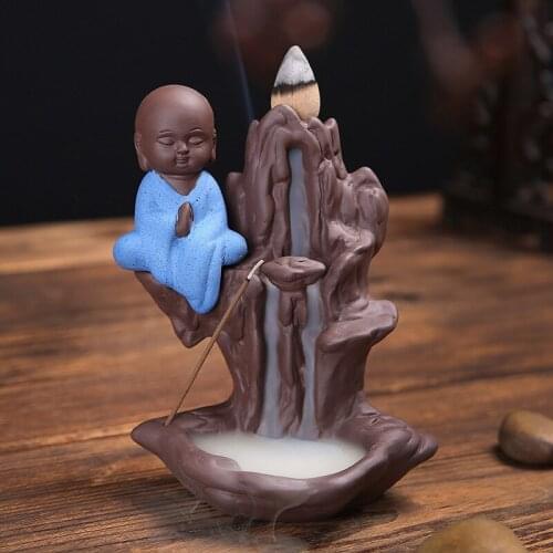 Home Decor Mountain Stream Creative Little Monk Bullet Blackflow Incense Cones Or Incense Stick Burner Smoke Ceramic Censer