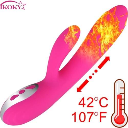 IKOKY Rabbit Dildo Heating Vibrator Female Masturbation Clitoris Stimulator 12 Speed G Spot Vaginal Massager Sex Toy for Women