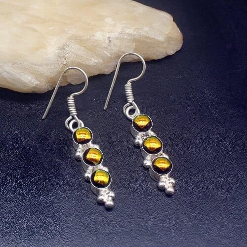 Gemstonefactory Big Promotion Single Unique 925 Silver Trendy Dichroic Glass Women Ladies Gifts Dangle Drop Earrings 20212211