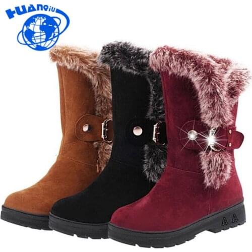 HUANQIU Women Boots Winter Fur Warm Shoes Platform 2018 Female boots Casual Woman Snow Boots plus size 41 ZLL382