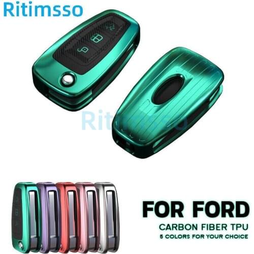 3Button Carbon Fiber TPU Car key Set case For Ford Focus C-Max Galaxy Mondeo Transit Tourneo Custom Ranger Folding Car Styling