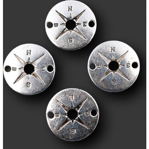 10pcs Silver Color Round Compass Connector Bracelet Necklace Metal Accessories DIY Charms Jewelry Crafts Making 20mm A1760