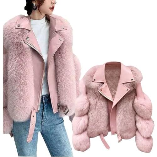 Faux fox furr Coats With Genuine Sheepskin Leather Wholeskin Natural Fox Fur Jacket Outwear Luxury Women 2021 Winter Large size