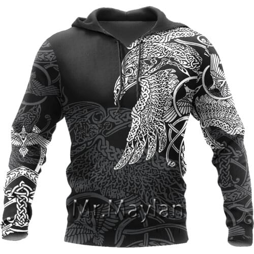 Viking Raven Tattoo 3D Print Jacket Men/Women Harajuku Hoodie Unisex Casual Streetwear Sweatshirt Pullover sudadera hombre KL051