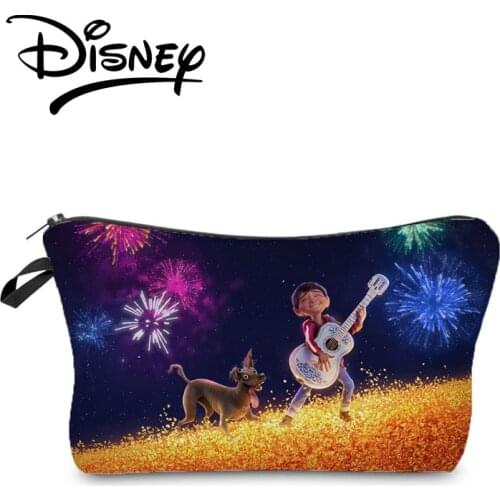 Hot Sale Disney Coco Printed Makeup Bag Cartoon Women Storage Bag Fireworks Cosmetic Bag Christmas Foldable Gift Custom Pattern