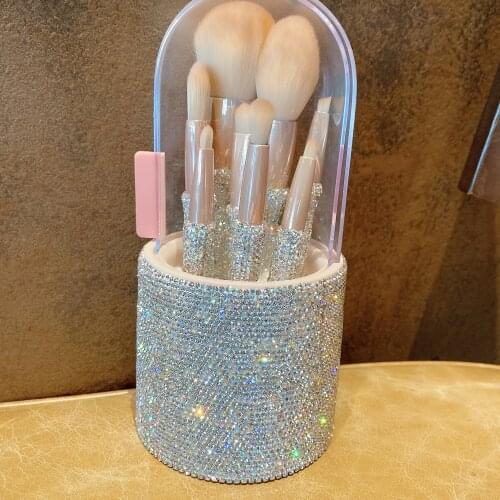 8pcs Set Makeup Brush Set with Bag Box Diamond Makeup Brushes Holder Cosmetic Makeup Tools Glitter Eyeshadow Eyebrow Brush Set