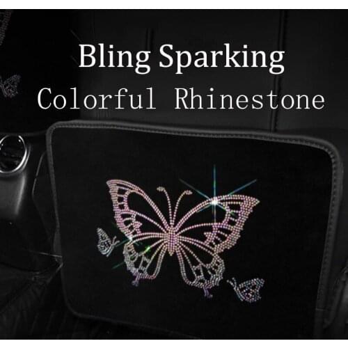 Car Back Seat Pad Cover Protective Butterfly Sparking Rhinestone Children Accessories Anti Kick Mat Interior Styling