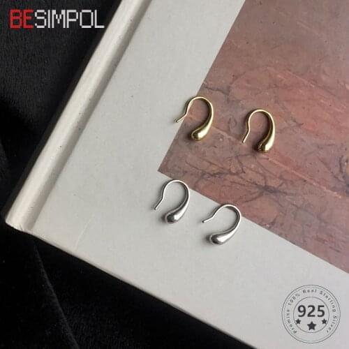 Besimpol Korean Style 925 Sterling Silver Stud Earrings Vintage Water Drop Shape Earrings For Women Female Fashion Fine Jewelry