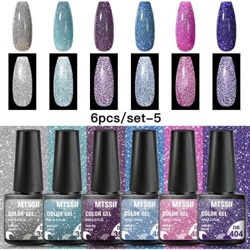 Mtssii 6ml Reflective Gel Nail Polish Shiny 14 Colors Vernish Kit Semi Permanent Soak Off UV Gel Varnish Hybird Nail Polish Set