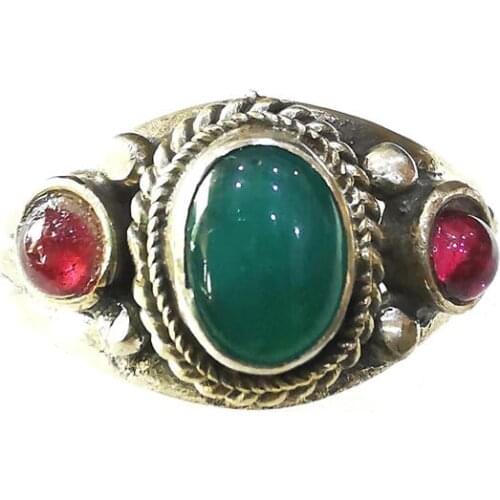 Tibetan Rings Rose Copper Inlaid Multi Glass Beads Open Rings From Nepal Vintage Jewel R146