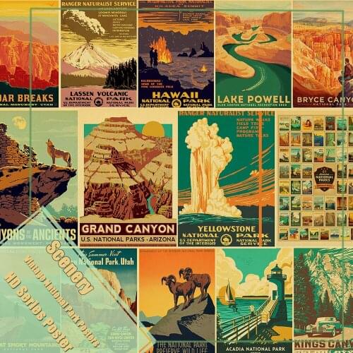 Vintage Poster Famous National Park Landscape Retro Posters and Prints Art For Home Living Room Wall sticker Decals Painting