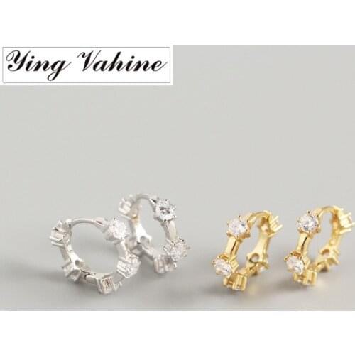 Ying Vahine 100% 925 Sterling Silver Geometric Zircon Stud Earrings for Women