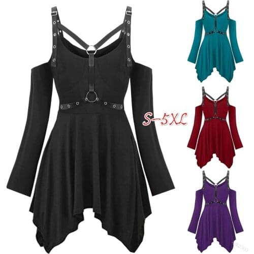 Cosplay Costumes Dress for Women Vintage Medieval Renaissance Gothic Punk Trim Off Shoulder Sleeve Irregular Dress Sexy Casual