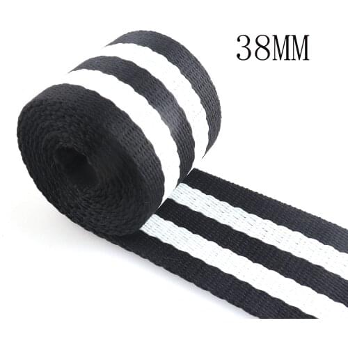 1.5 inch heavy weight cotton webbing key fob Polyester soft webbing handbag Black white stripe webbing fabric belt Nylon Strap
