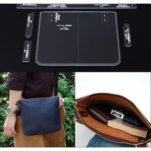 1 Set DIY Laser Cutting Acrylic Template Leather Handmade Fashion Men Shoulder Crossbody Bag Leathercraft Cutting