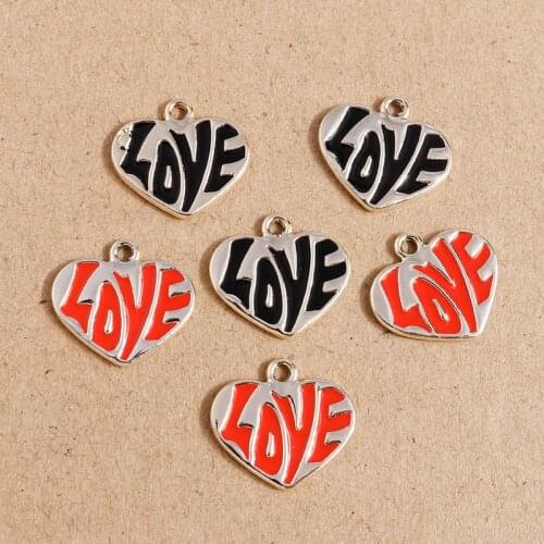 10pcs 18*17mm Alloy Enamel Love Heart Charms Pendants for DIY Jewelry Making Necklaces Drop Earrings Keychain Crafts Accessories