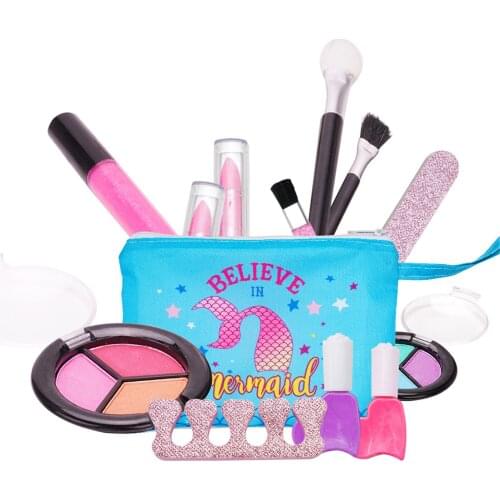 14PCS Pretend Play Kid Make Up Toys Pink Makeup Set Princess Hairdressing Simulation Plastic Toy For Girls Dressing