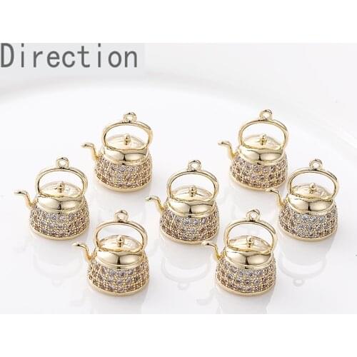 14K gold high-level exquisite three-dimensional teapot micro inlaid Zircon Pendant DIY handmade material accessories 1PCS