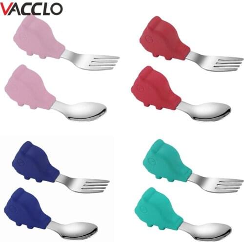 Vacclo 2PCS Toddler Utensils Baby Fork Spoon Easy for Toddlers to Grip Baby Training Utensils Perfect Designed for Self Feeding