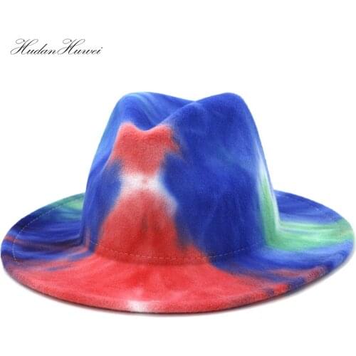 2020 Hot Sell Fall Winter Women Elegant Fedora Hat with Wide Brim Tie-dye Jazz Panama Church Party Hat
