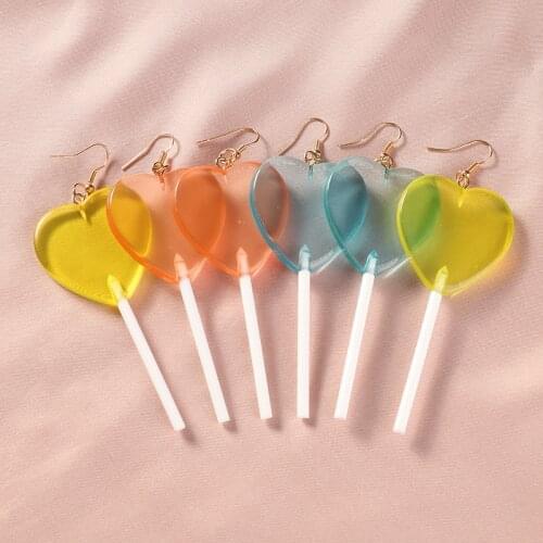 2020 New Glitter Heart Acrylic Candy Lollipop Earrings Colourful Resin Earrings Costume Trendy Style Women Girl Jewelry