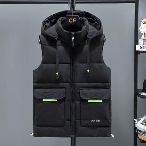 2021 Winter Thick Vest Men Hooded Hat Detachable Sleeveless Jacket Waterproof Male Comfortable And Warm Waistcoat Plus Size 5XL