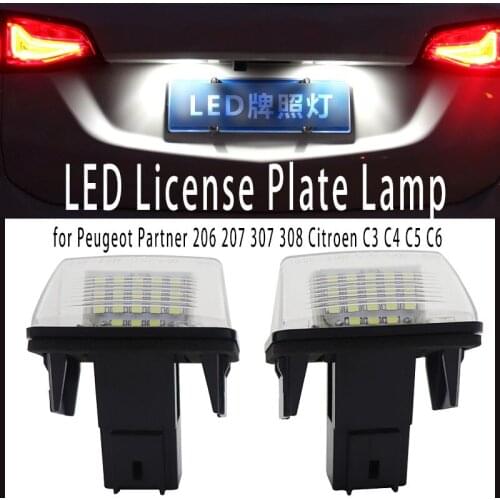 2x White Canbus LED License Number Plate Light No Error Tail Light Lamp for Peugeot Partner 206 207 307 308 Citroen C3 C4 C5 C6