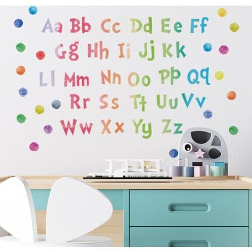30x92cm Alphabet Wall Decals Watercolor ABC Letter and Dots Educational Vinyl Wall Stickers for Kids Room Nursery Living Room
