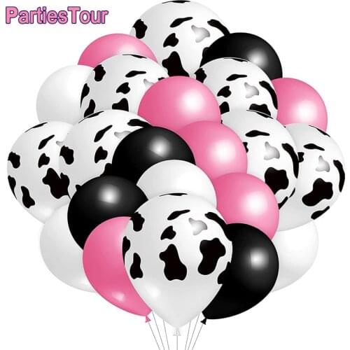 40pcs 12'' Farm Cow Print Latex Balloons Including Animal Pattern Balloon Pink Black Ballon for Baby Shower Birthday Party Decor