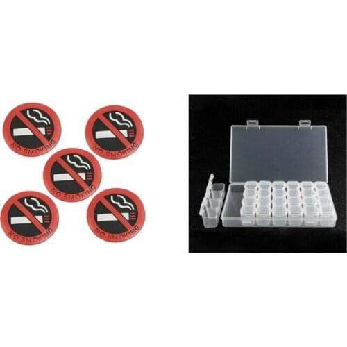 5 Pcs Soft Plastic No Smoking Sign Wall Window Car Sticker Decal & 1x Nail Art Rhinestone 28 Diamonds Storage Box