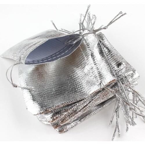 50pcs/lot Jewelry Packing Silver Colors Foil Cloth Drawstring Christmas Gift Packaging Gift Bags Wedding Gift Bags Pouches 7x9cm