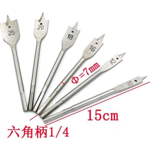 6pcs/set 25mm Flat Drill Long High-carbon Steel Wood Flat Drill Set Carpentry Flat Woodworking Drill Bit Hexagon Handle