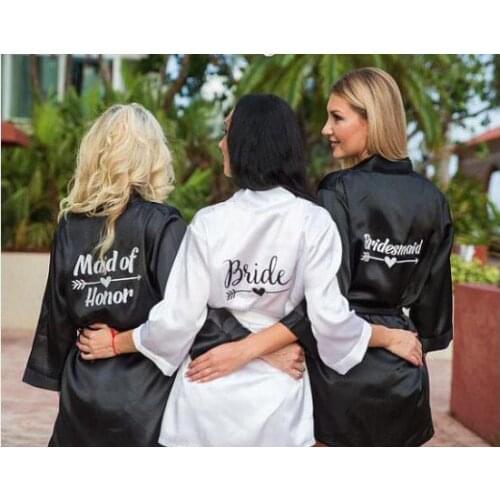 Customize arrow titles wedding Bachelorette Bride Bridesmaid satin pajamas robes maid of honor kimonos gowns gifts party favors