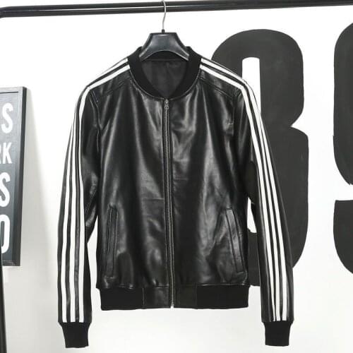 Free shipping Luxury Mens leather Jacket design stand collar Coat Men casual motorcycle leather coat Mens Sheepskin jackets