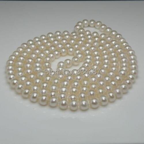 66" Long Noble 8-9mm Round AAAA White Pearl Necklace