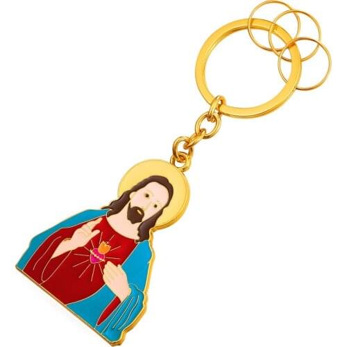 Jesus Portrait Keychains for men Gold Color Key rings With 3 circle metal key holder Vintage Retro key chains for car K8Y