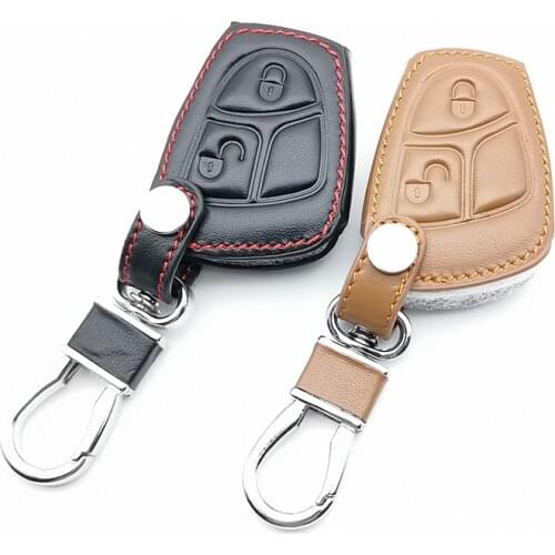 2 Button Genuine Leather Car Key Chain Skin Case Cover For Mercedes Benz W169 CLASS TO B C E S R C200E 260L GLK300