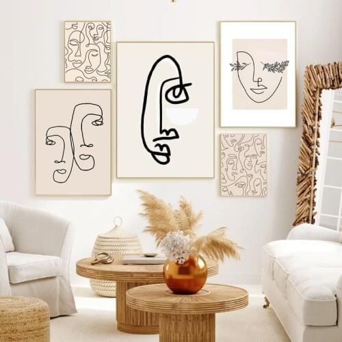 Black and White Abstract Face Line Drawing Prints Nordic Poster Decoration Picture Boho Wall Art Canvas Painting Bedroom Decor