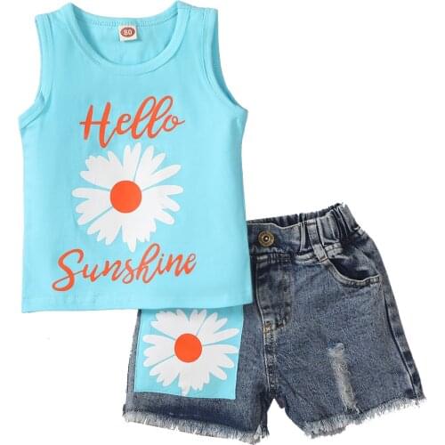 OPPERIAYA Children Two-piece Summer Cotton Clothes Casual Set Round Collar Print Pattern Vest Pocket Button Elastic Waist Shorts