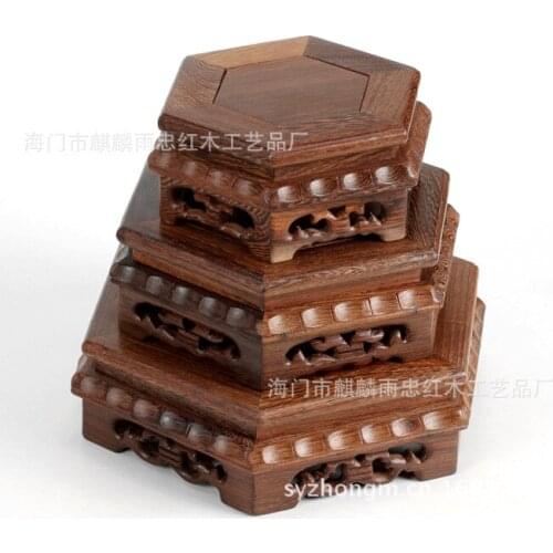 [Rain] Zhong mahogany antique mahogany crafts high-end business gifts stone carving hexagonal base