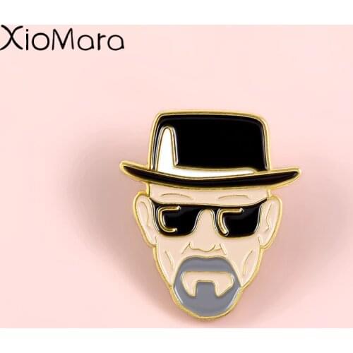 Walter White Enamel Pins Cool Man Sunglasses Killer Classic Movie Jewelry Custom Brooches Lapel Pins For Friends Gifts