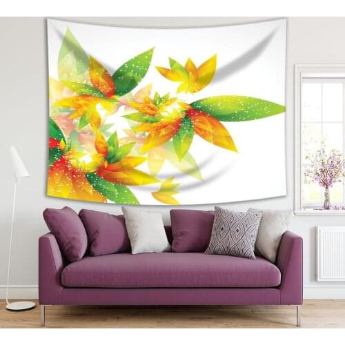 Tapestry Colorful Floral Patterns Leaves Spring Time Nature Creative Fun Artwork Printed Green Yellow Orange