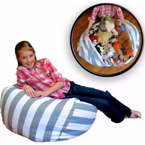 Cotton Kids Stuffed Animal Toy Bean Bag Storage Pouch Soft Stripe Fabric Chair 7 Color