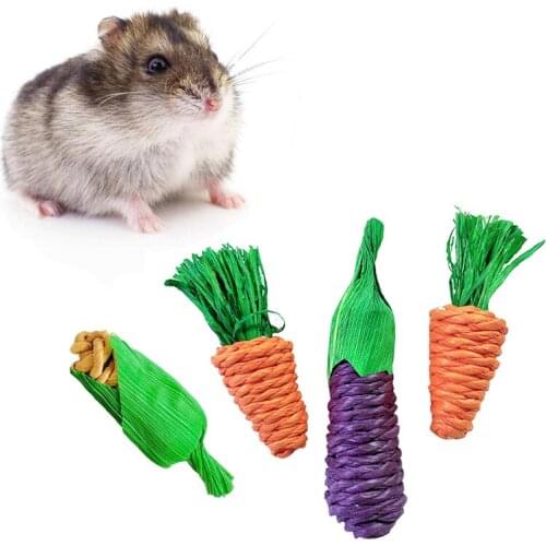 Hamster Parrot Chew Toy Bite Grind Teeth Toys Corn Carrot Woven Balls For Tooth Cleaning Small Animals Molar Toys Pet Supplies