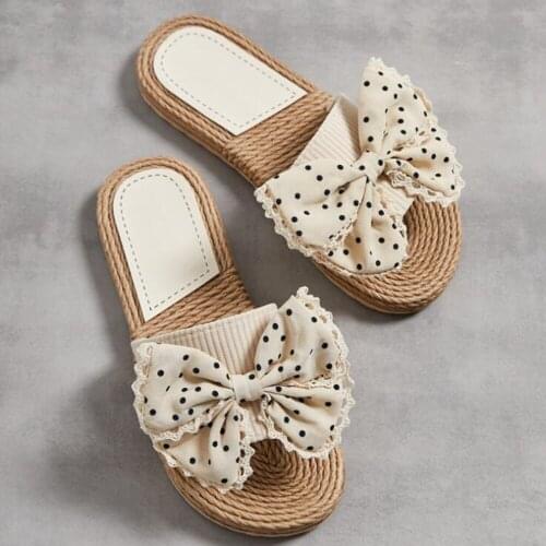 Summer Sandals Shoes Women Fashion Dots Bow Sandals Slipper Indoor Outdoor Flip-flops Beach Shoes Female Slippers hh150