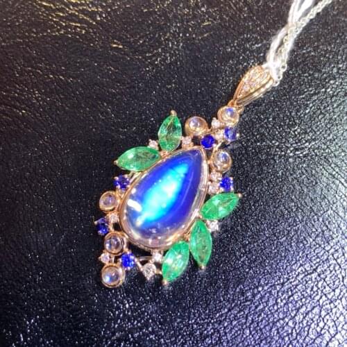 LR427 Solid 18K Gold Nature Moonstone Gemstones 6.3ct Pendants Necklaces for Women Fine Jewelry for Women Gifts