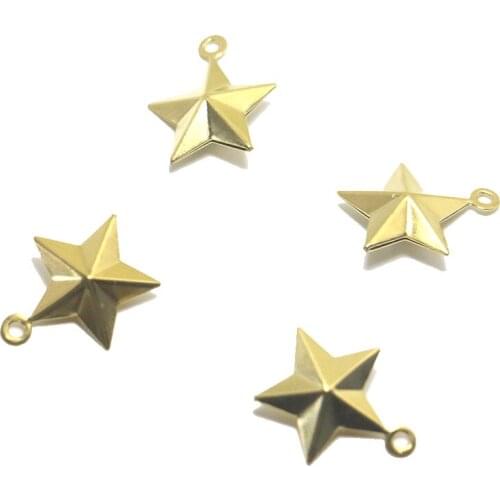 Fashion brass accessories three-dimensional single hole pendant five-pointed star necklace earring pendant diy jewelry pendant