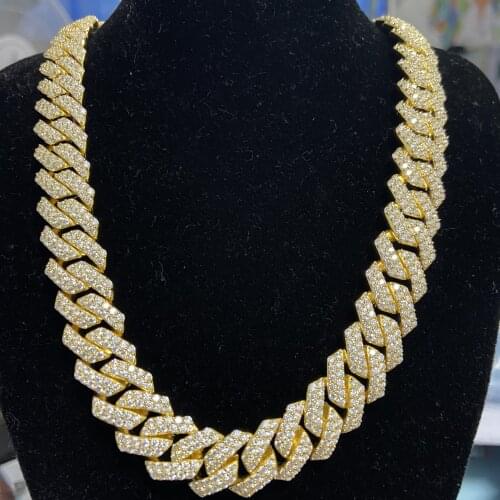 Mosangnai 20 Inches 18K Yellow Gold Plated Silver Cuban Link Chain With Moissanite Diamond Necklace Hip Hop